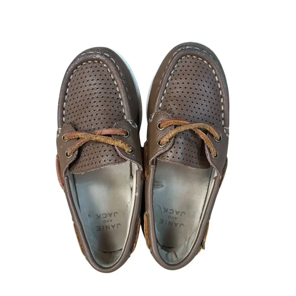 Janie & Jack Leather Boat Shoes Boys 11 Brown Slip On Preppy Nautical Summer